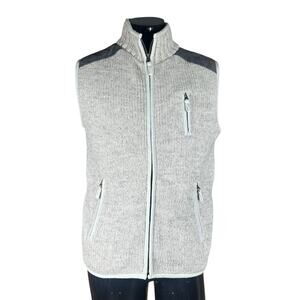 Laundromat Vest Mens M Light Gray Wool Knit Full Zip Pockets Fleece Lined Heavy